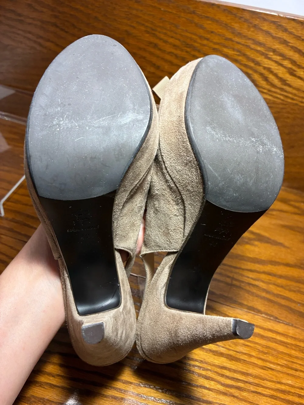 Gastone Lucioli ITALY Beaded Suede Platform Slingback Heels Taupe EU 40 US 9.5
